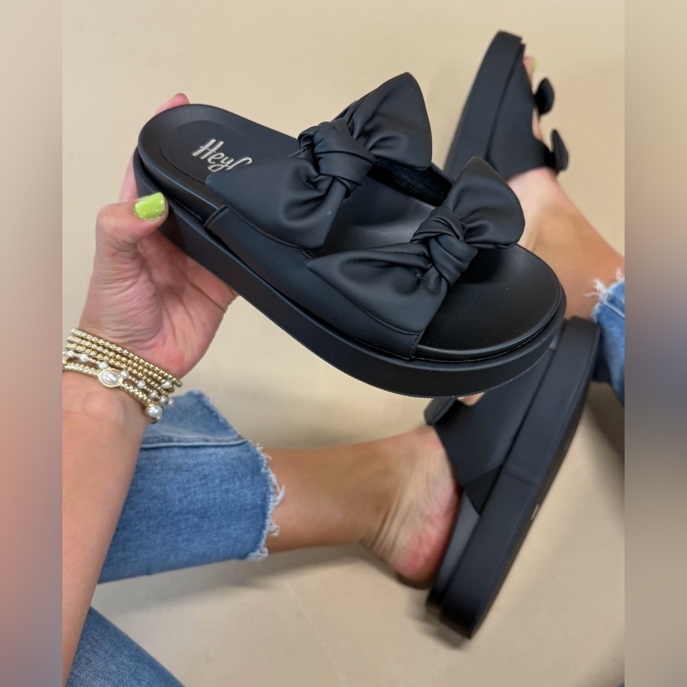 Black Bow Slide Sandals - Picture 2 of 5